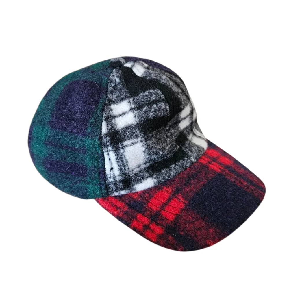Sandiego Hat Company Flannel Plaid Cap Green Red White Womens Adjustable Size